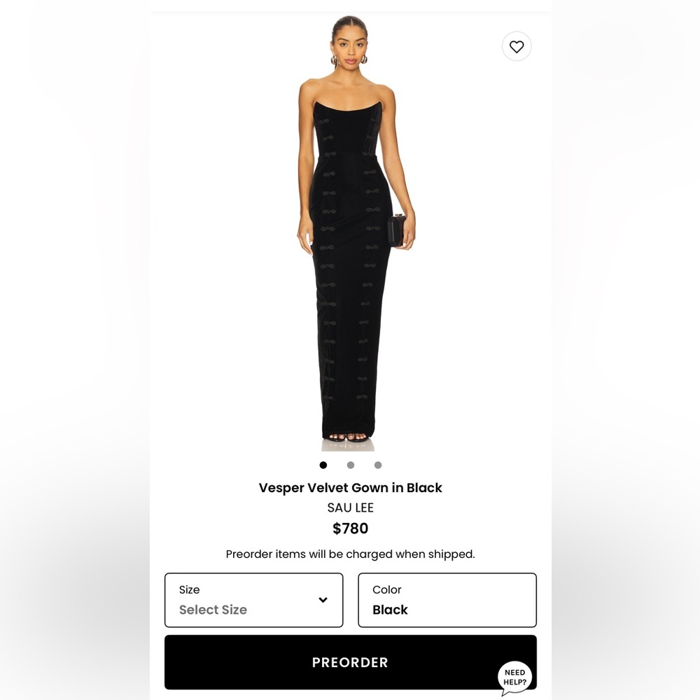 SAU LEE Vesper Velvet Black Strapless Gown